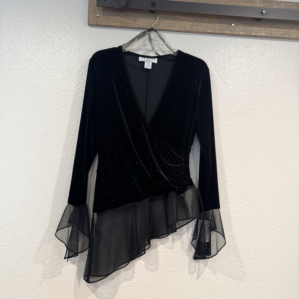 VTG J R Nites 80s Black Sz 12 Top Velvet W Sparkle sheer Accents Dead Stock USA
